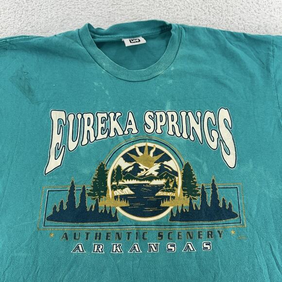 Vintage Eureka Springs Shirt Mens XL Green Arkansas Scenic Graphic Lee USA 90s - Picture 1 of 11